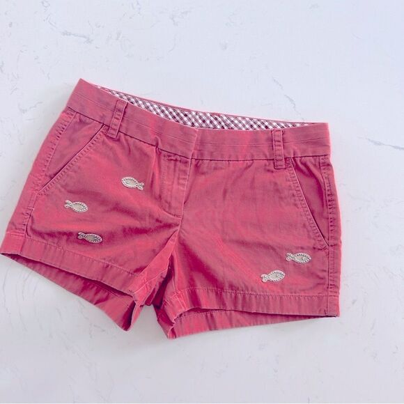JCREW Minnow Fish Embellished Metallic Beaded Shorts Salmon Rust Orange Red Sz 2 - Picture 1 of 5